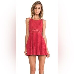 Free People Red Daisy Lace Cut Out Skater Dress Size 10